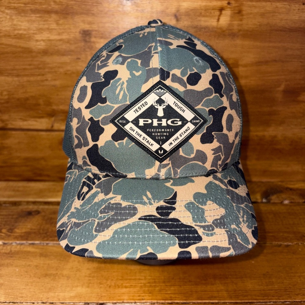 Columbia PHG Flexfit Hat Men L/XL Green Camo Performance Hunting Gear Fitted Cap